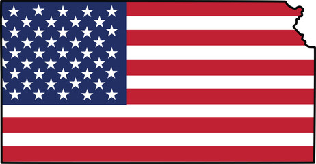 Map of Kansas State Design with USA Flag
