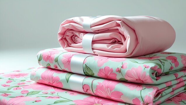 Pink flower patterned bed linen set with folded design