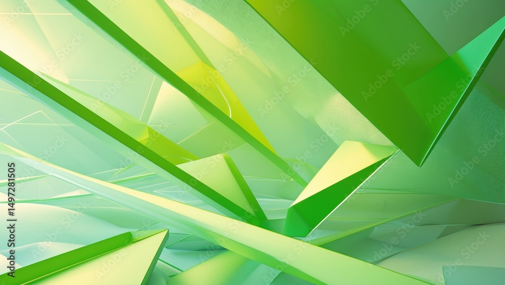Wall mural abstract background featuring green triangles and polygonal lines.