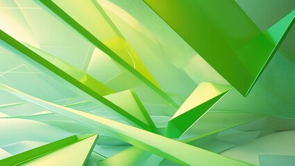 Abstract background featuring green triangles and polygonal lines.