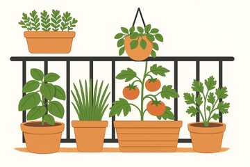 Fototapeta premium Urban Gardening: Balcony Plants & Herb Pots 