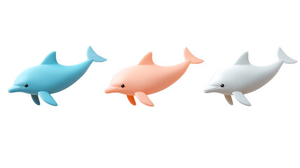 Three colorful cartoon dolphins swimming together playful marine animals vibrant aquatic creatures cheerful ocean life