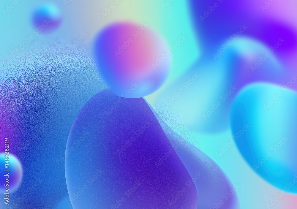 Aufkleber Colorful abstract background featuring floating spheres, noise texture, and a gradient of vibrant colors, creating a modern and dynamic visual