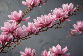 A graceful branch of vibrant pink magnolia flowers in full bloom , full bloom, lush