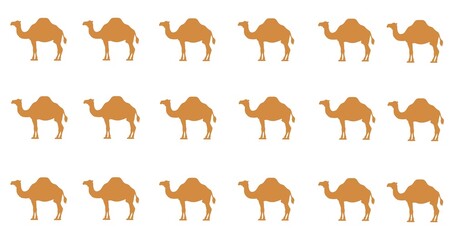 4k abstract illustration white background; herd of camels brown sand special eid al adha