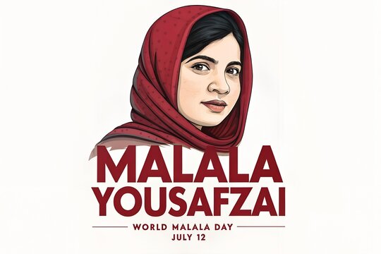Malala Yousafzai: World Malala Day July 12. Illustration honoring Nobel Laureate, Girls' Education Advocate, Symbol of Courage & Hope generative ai - Powered by Adobe