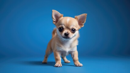 Blue Background Featuring a Chihuahua Puppy