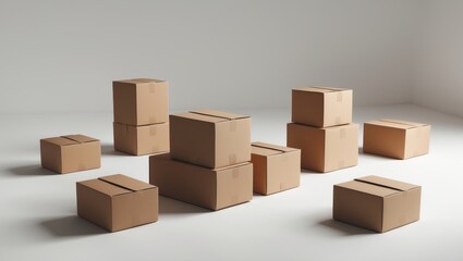 Group of cardboard boxes for shipping, isolated gift box against a plain background