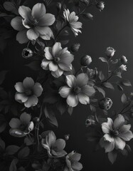 Subtle charcoal floral wallpaper  Delicate blooms on a dark background , retro, elegant, apartment
