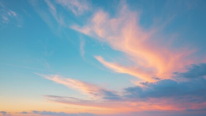Fototapeta premium Calm Sunset Sky Featuring Soft Pastel Tones and Light Clouds