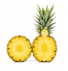 Half of a ripe pineapple cut on a white background