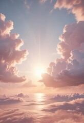 Soft pastel clouds surrounding a gentle sun, idyllic scene, summer, idyllic, peaceful
