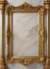 Intricate gold frame with carvings, polished marble surface,  shine,  image