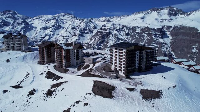 Nevado Valley Ski Resort In Andes Mountains Santiago Chile. Chair Lift Transporting Skiers And Snowboarders. Snowing Day Countryside Andes Mountains Map Blizzard. Snowing Day Nature.