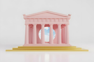 Fototapeta premium Pink Classical Temple with Circular Sky View on Gold Platform
