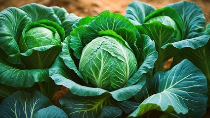 Obraz premium Cabbage plants set for harvesting