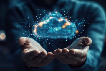 Cloud computing concept in hands on white background
