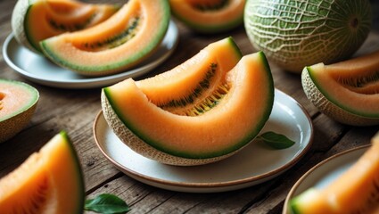 Fresh Fruit Concept: Close-Up of Sliced Melon on Ceramic Dish