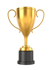 Gold champion cup on white background. Isolated 3D illustration