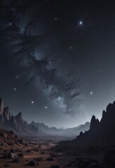 Dark, inky expanse; myriads of stars shine brilliantly ,  celestial,  night,  astral