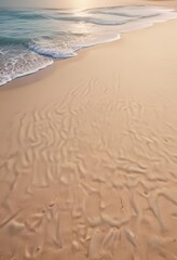 Sun-kissed sand meets gentle azure waves, tranquil scene , tropical, sun, light
