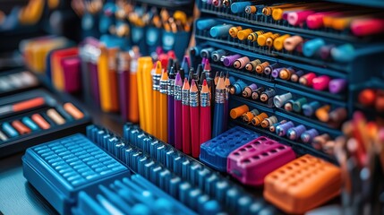 Vibrant array of art supplies for creative projects and design work