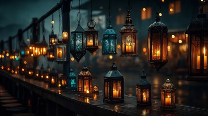 Obraz premium Romantic Lanterns Night Market with Asia, and Travel.