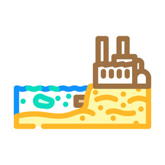 industrial plant near polluted lake chemical pollution color icon vector illustration