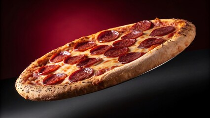 Classic Pepperoni Pizza with Golden Cheese and Crispy Crust on Deep Red Background