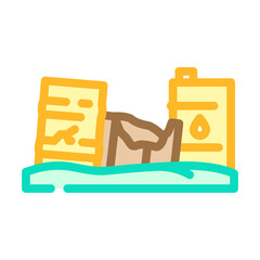 oil drums in abandoned field chemical pollution color icon vector illustration