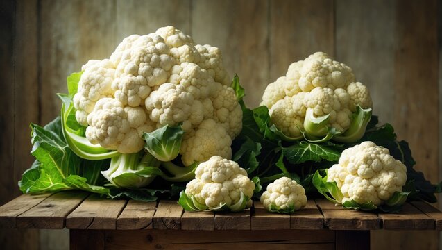 Heads of fresh cauliflower set for preparation