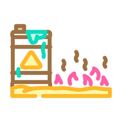 burned grass near containers chemical pollution color icon vector illustration