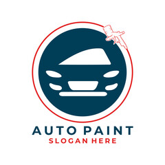 Auto Paint logo design vector. Circle Paint gun with abstrac car