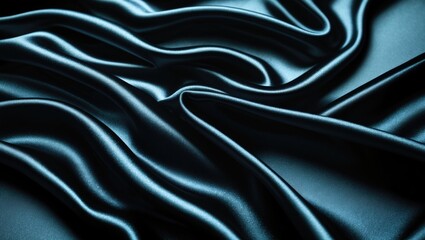 Fototapeta premium Abstract horizontal background of black wave silk fabric texture.