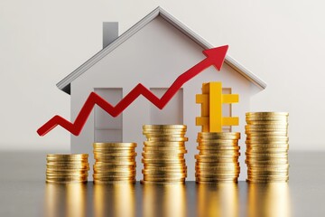 Rising property value and investment on white background