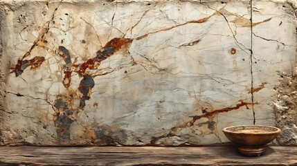 Rustic Marble Background Texture with Wood Bowl.