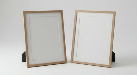 Fototapeta premium Two standing picture frames with light wood finish for displaying memories and art