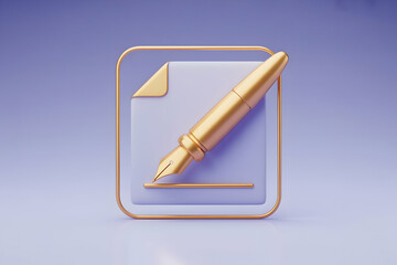 Elegant Gold Fountain Pen Signing Purple Document Icon