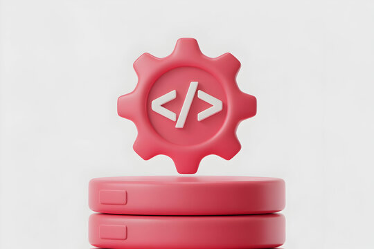Pink 3D Gear with Code Icon on Database Platform