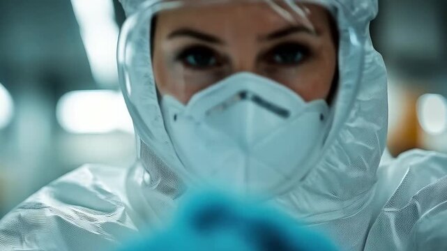 Sad Medical Worker in Protective Suit Looking Ahead in Isolation