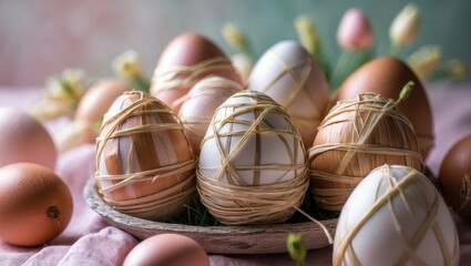 Traditional dyeing method with onion skins for Easter eggs.