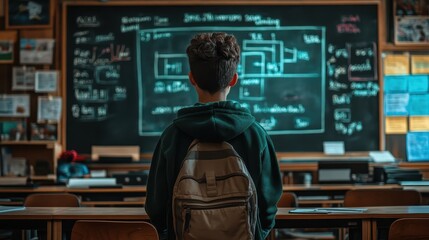 Digital transformation creating hybrid learning models copy space, dynamic, manipulation, blended classroom backdrop