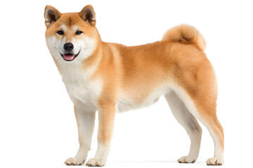 A Shiba Inu dog with a friendly smile poses confidently, showcasing its fluffy coat and alert demeanor indoors