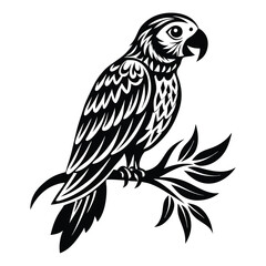 Parrot perched Silhouette vector illustration, Parrot bird vector illustration
