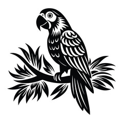 Parrot perched Silhouette vector illustration, Parrot bird vector illustration