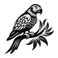 Parrot perched Silhouette vector illustration, Parrot bird vector illustration