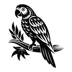 Parrot perched Silhouette vector illustration, Parrot bird vector illustration