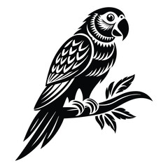 Parrot perched Silhouette vector illustration, Parrot bird vector illustration