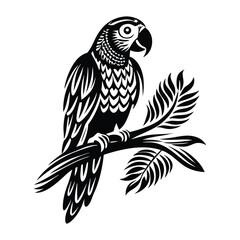 Parrot perched Silhouette vector illustration, Parrot bird vector illustration