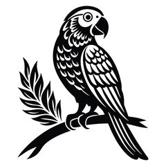 Parrot perched Silhouette vector illustration, Parrot bird vector illustration